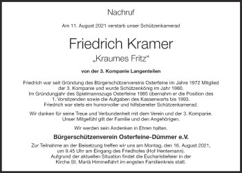 Anzeige von Friedrich Kramer von OM-Medien