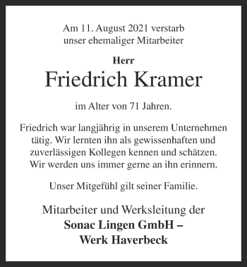 Anzeige von Friedrich Kramer von OM-Medien