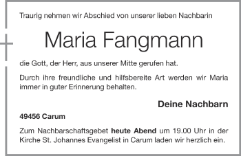 Anzeige von Maria Fangmann von OM-Medien