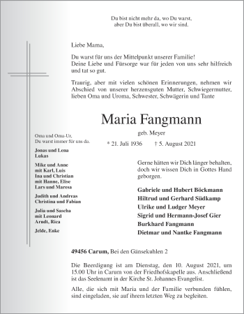 Anzeige von Maria Fangmann von OM-Medien