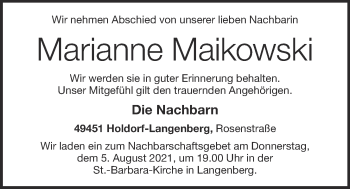 Anzeige von Marianne Maikowski von OM-Medien