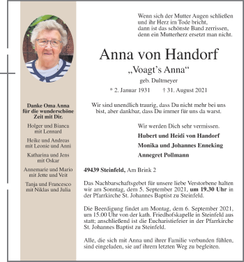 Anzeige von Anna von Handorf von OM-Medien