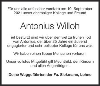 Anzeige von Antonius Willoh von OM-Medien