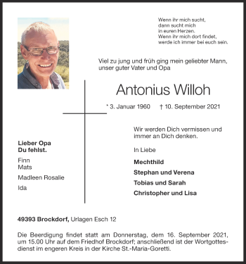 Anzeige von Antonius Willoh von OM-Medien