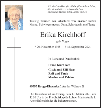 Anzeige von Erika Kirchhoff von OM-Medien