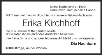 Anzeige von Erika Kirchhoff von OM-Medien