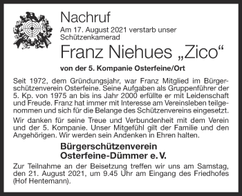 Anzeige von Franz Niehues von OM-Medien