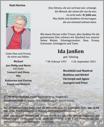 Anzeige von Ida Janßen von OM-Medien