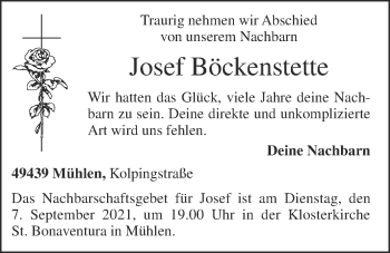 Anzeige von Josef Böckenstette von OM-Medien