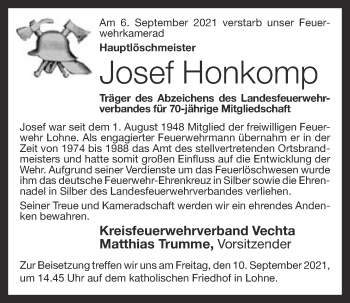 Anzeige von Josef Honkomp von OM-Medien