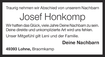 Anzeige von Josef Honkomp von OM-Medien