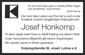 Anzeige von Josef Honkomp von OM-Medien