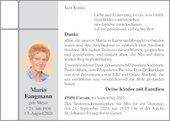 Anzeige von Maria Fangmann von OM-Medien