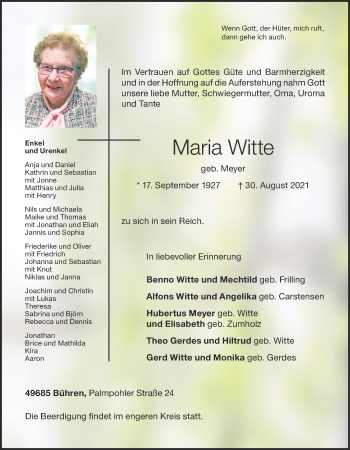 Anzeige von Maria Witte von OM-Medien