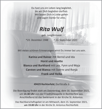 Anzeige von Rita Wulf von OM-Medien