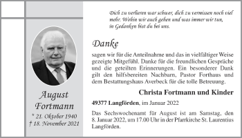 Anzeige von August Fortmann von OM-Medien