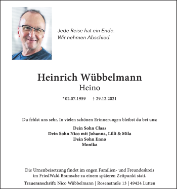 Anzeige von Heinrich Wuebbelmann von OM-Medien