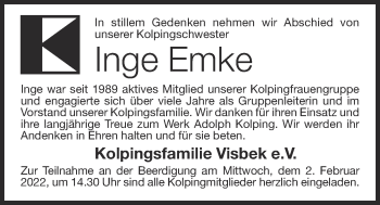 Anzeige von Inge Emke von OM-Medien