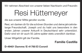 Anzeige von Resi Hüttemeyer von OM-Medien