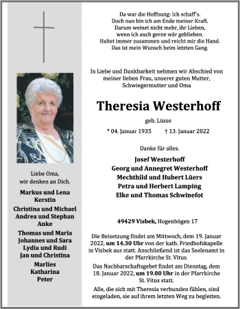 Anzeige von Theresia Westerhoff von OM-Medien