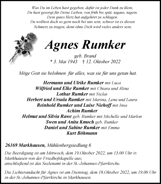 Anzeige von Agnes Rumker von OM-Medien