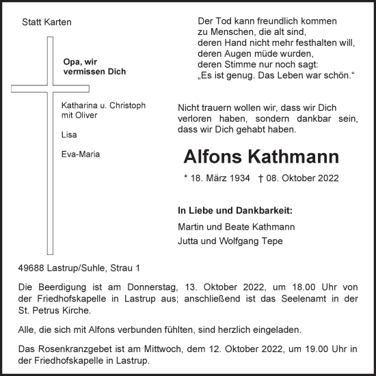 Anzeige von Alfons Kathmann von OM-Medien