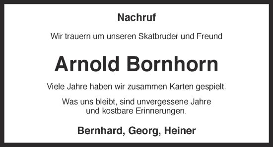 Anzeige von Arnold Bornhorn von OM-Medien