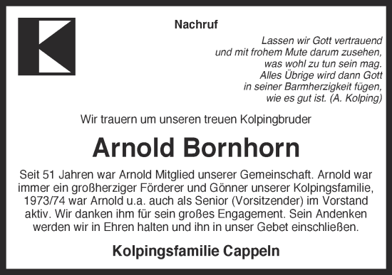 Anzeige von Arnold Bornhorn von OM-Medien