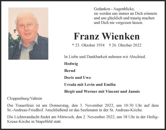 Anzeige von Franz Wienken von OM-Medien