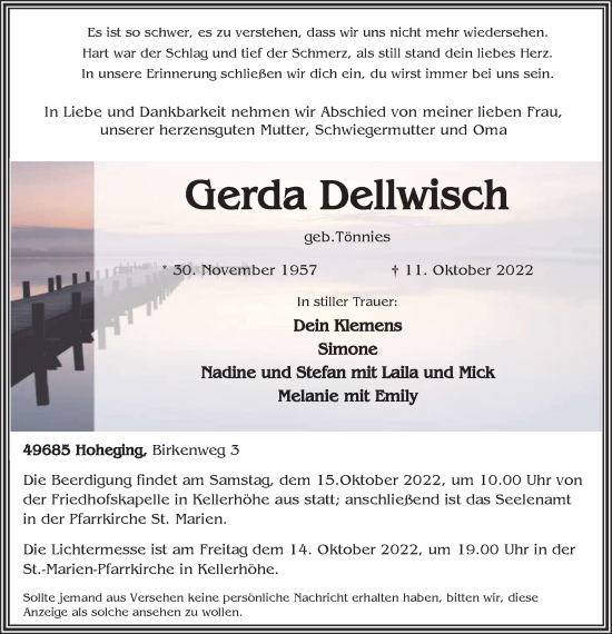 Anzeige von Gerda Dellwisch von OM-Medien