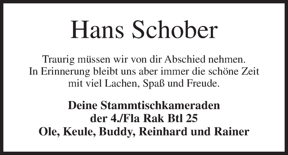 Traueranzeigen Von Hans Schober 