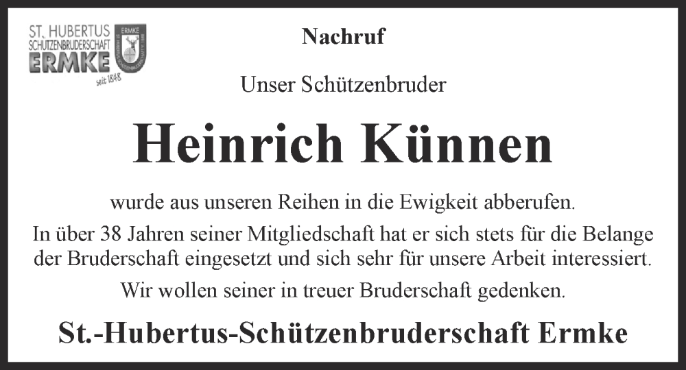  Traueranzeige für Heinrich Künnen vom 12.10.2022 aus OM-Medien