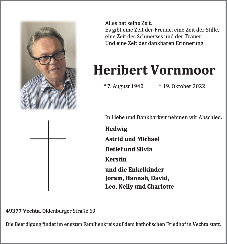  Traueranzeige für Heribert Vornmoor vom 22.10.2022 aus OM-Medien