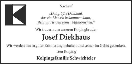 Anzeige von Josef Diekhaus von OM-Medien