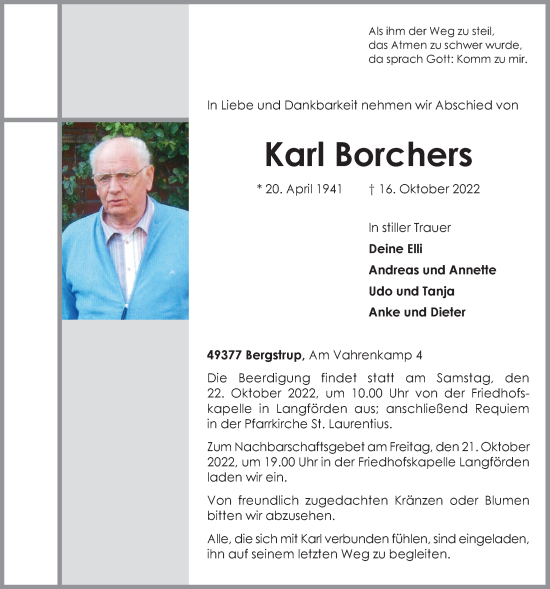 Anzeige von Karl Borchers von OM-Medien