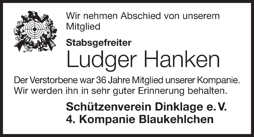  Traueranzeige für Ludger Hanken vom 22.10.2022 aus OM-Medien