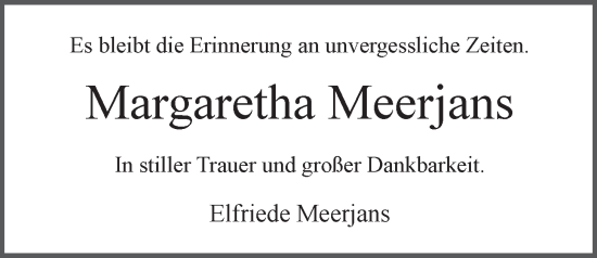 Anzeige von Margaretha Meerjans von OM-Medien