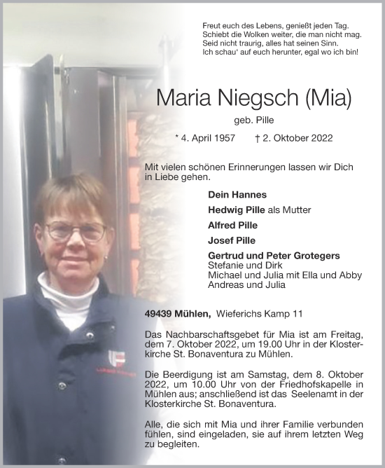 Anzeige von Maria Niegsch von OM-Medien