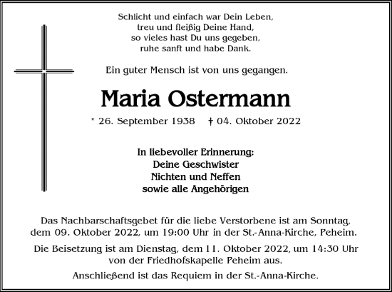 Anzeige von Maria Ostermann von OM-Medien