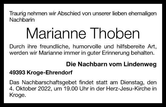 Anzeige von Marianne Thoben von OM-Medien