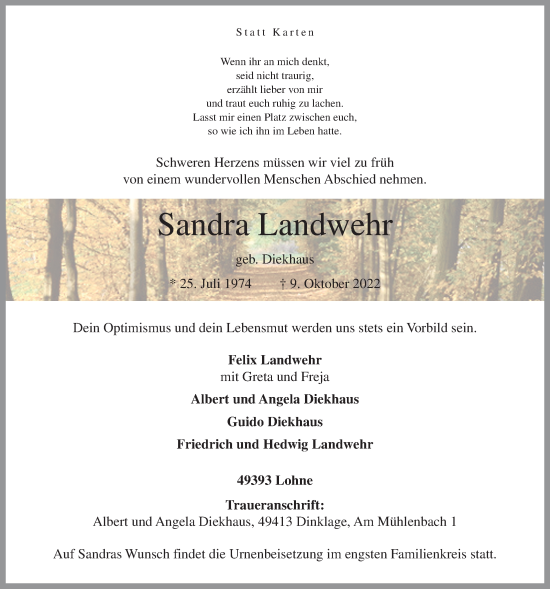 Anzeige von Sandra Landwehr von OM-Medien