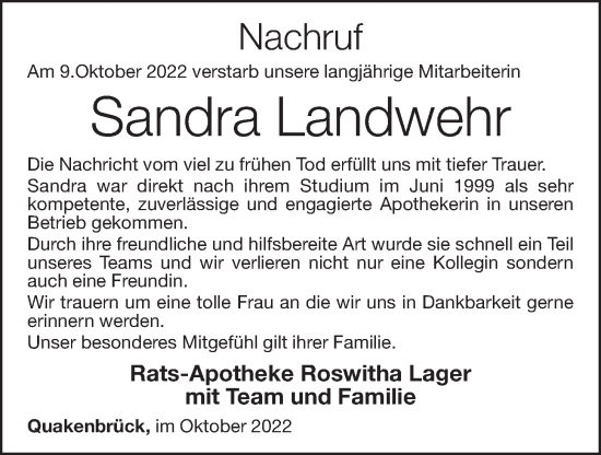 Anzeige von Sandra Landwehr von OM-Medien