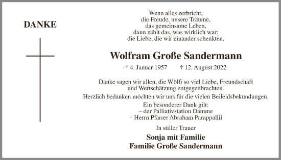 Anzeige von Wolfram Große Sandermann von OM-Medien