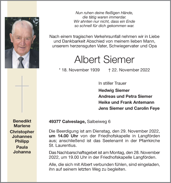 Anzeige von Albert Siemer von OM-Medien