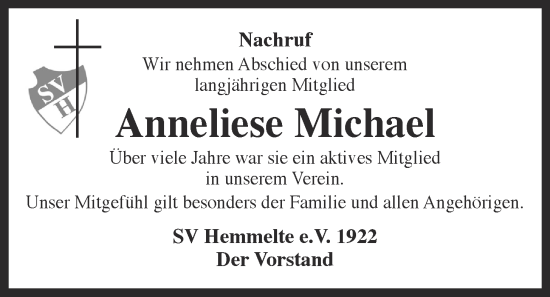 Anzeige von Anneliese Michael von OM-Medien