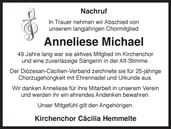 Anzeige von Anneliese Michael von OM-Medien