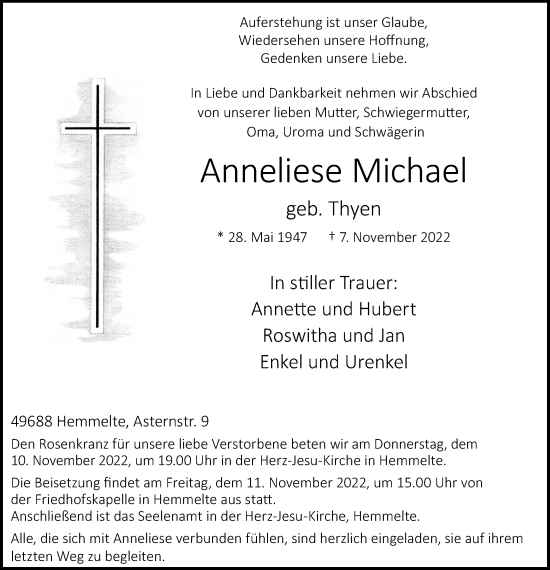 Anzeige von Anneliese Michael von OM-Medien