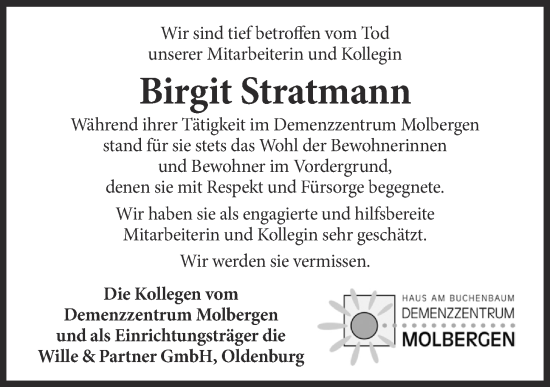 Anzeige von Birgit Stratmann von OM-Medien