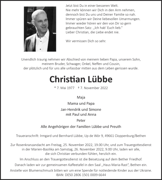 Anzeige von Christian Lübbe von OM-Medien