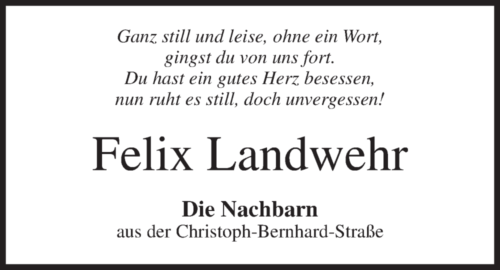  Traueranzeige für Felix Landwehr vom 05.11.2022 aus OM-Medien